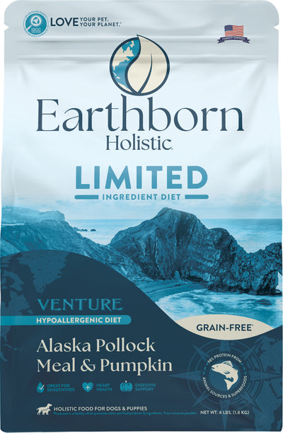 Earthborn Holistic Venture Lid Grain Free Dog Food, Pollock/Pumpkin, 4 lb - Dry