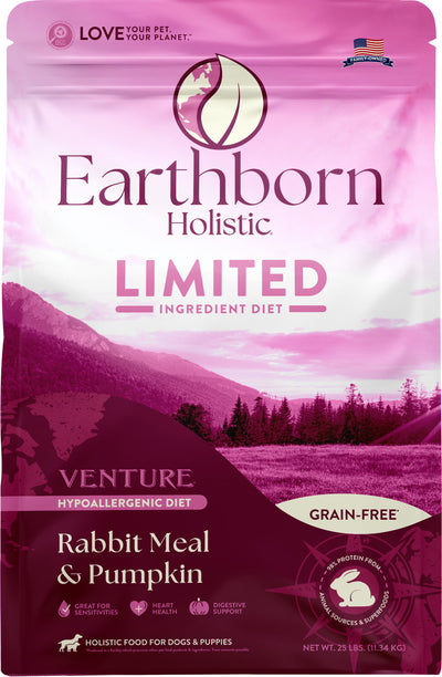 Earthborn Holistic Venture Lid Grain Free Dog Food, Rabbit, 25 lb - Pet