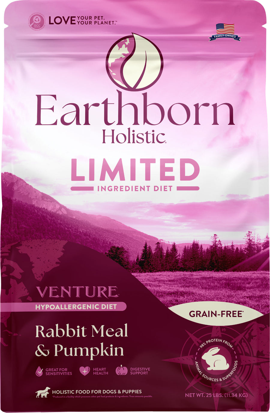 Earthborn Holistic Venture Lid Grain Free Dog Food, Rabbit, 25 lb - Pet