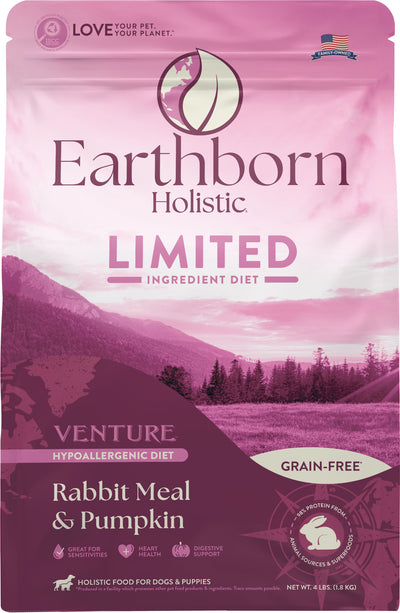 Earthborn Holistic Venture Lid Grain Free Dog Food, Rabbit, 4 lb - Dry