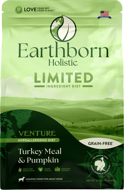 Earthborn Holistic Venture Lid Grain Free Dog Food, Turkey/Squash, 25 lb - Pet