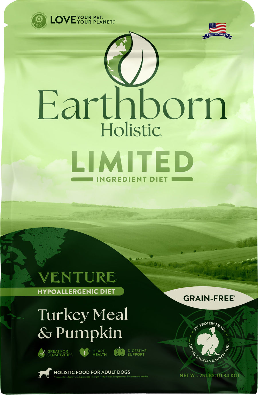 Earthborn Holistic Venture Lid Grain Free Dog Food, Turkey/Squash, 25 lb - Pet