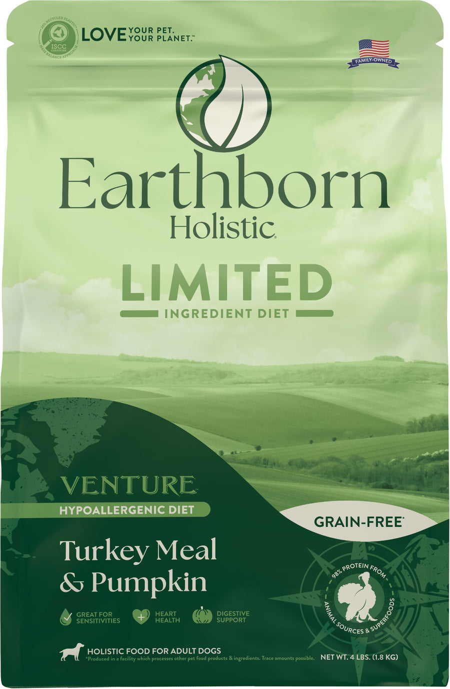 Earthborn Holistic Venture Lid Grain Free Dog Food, Turkey/Squash, 4 lb - Dry
