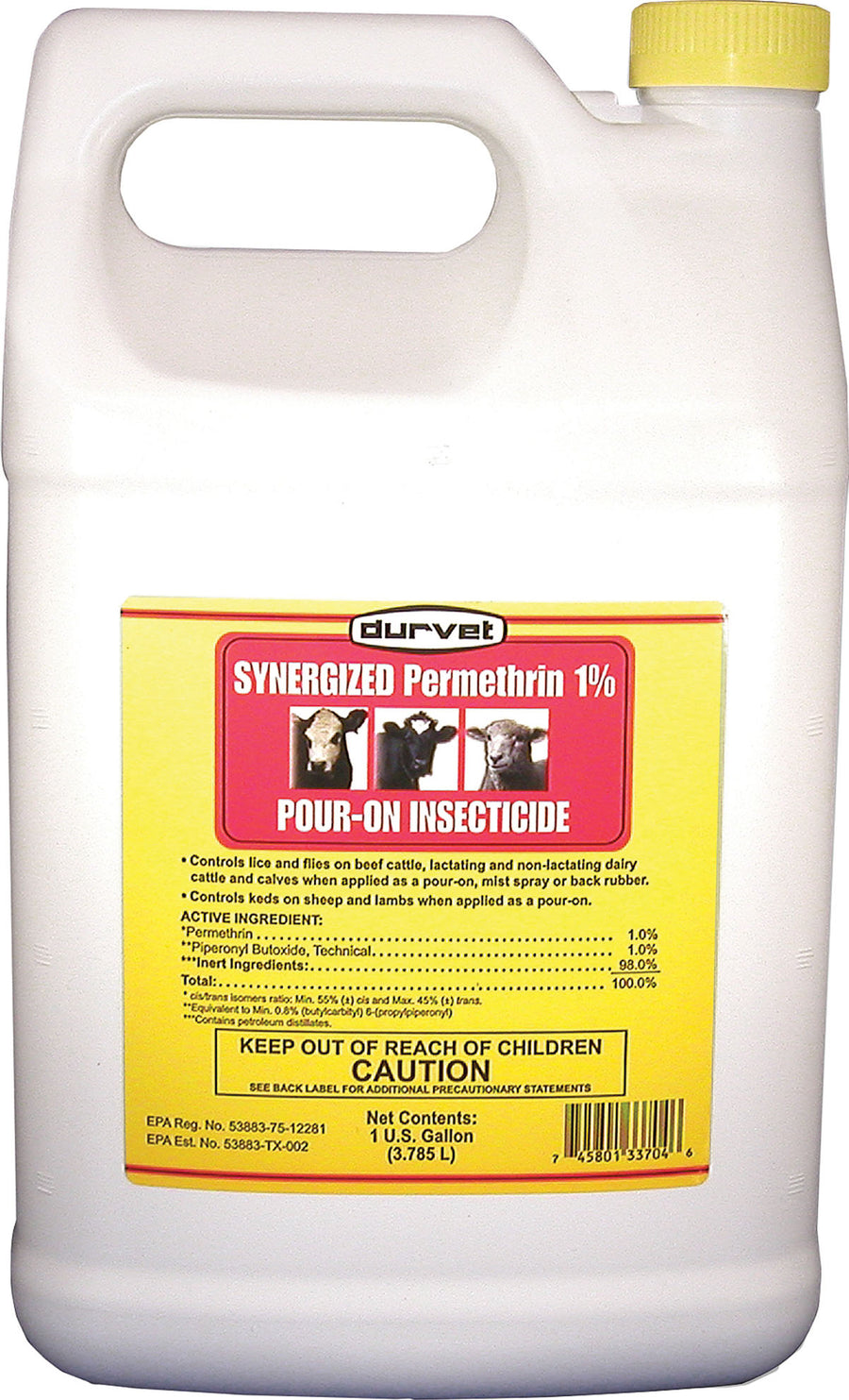 Durvet Synergized Permethrin 1% Pouron Insecticide, 1 gal - Insecticide on Animal- Pour on