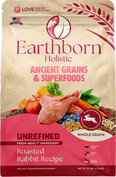 Earthborn Holistic Unrefined Whole Grain Dog Food, Roasted Rabbit, 25 lb - Pet