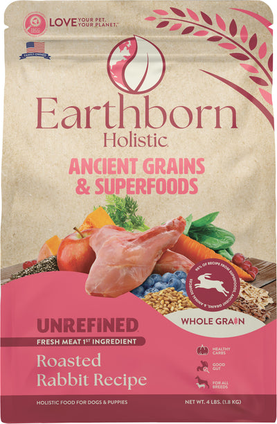 Earthborn Holistic Unrefined Whole Grain Dog Food, Roasted Rabbit, 4 lb - Dry