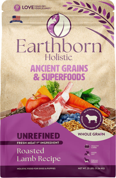Earthborn Holistic Unrefined Whole Grain Dog Food, Roasted Lamb, 25 lb - Pet