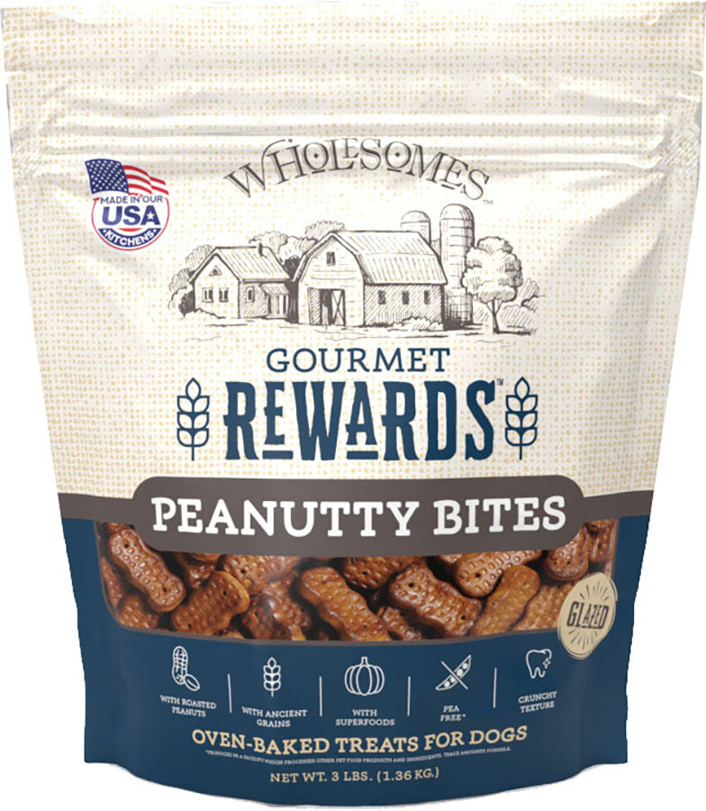 Wholesomes Rewards Gourmet Biscuits, Peanut Butter, 3 lb - Edible Bones & Biscuits