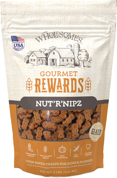 Wholesomes Rewards Gourmet Nut'r'Nipz Biscuits, Peanut Butter, 2 lb - Edible Bones & Biscuits