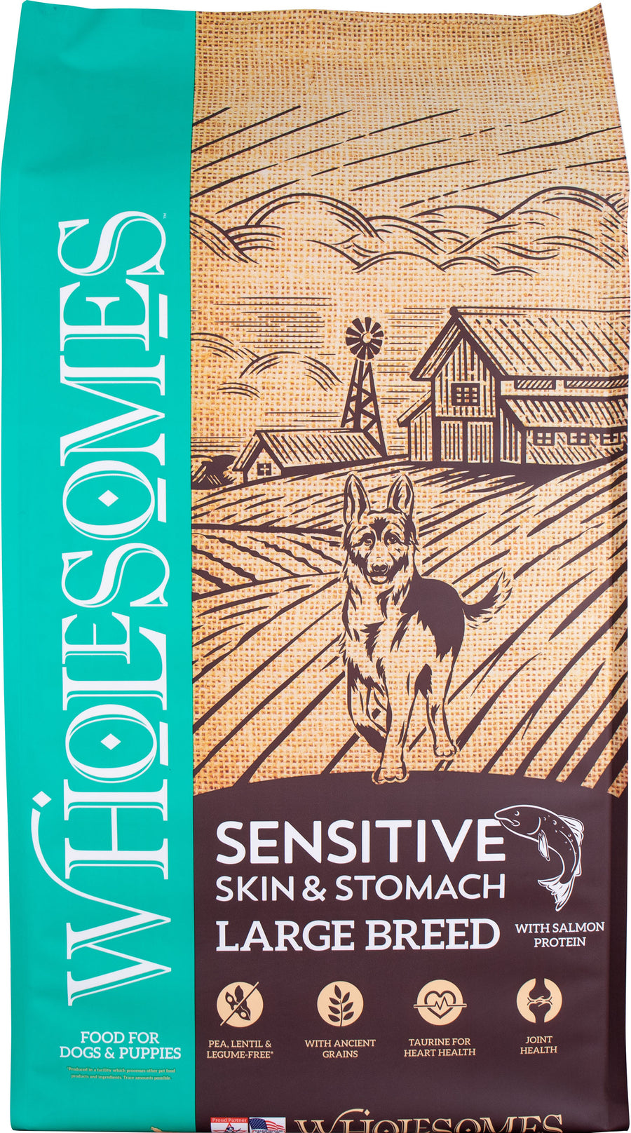 Wholesomes Lrg Breed Sensitive Skin & Stomach Food, Salmon, 30 lb - Dry