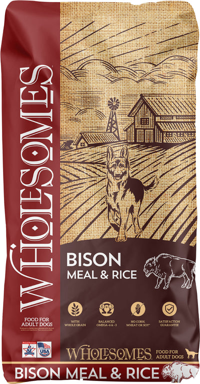Wholesomes Whole Grain Adult Dog Food, Bison/Rice, 35 lb - Dry