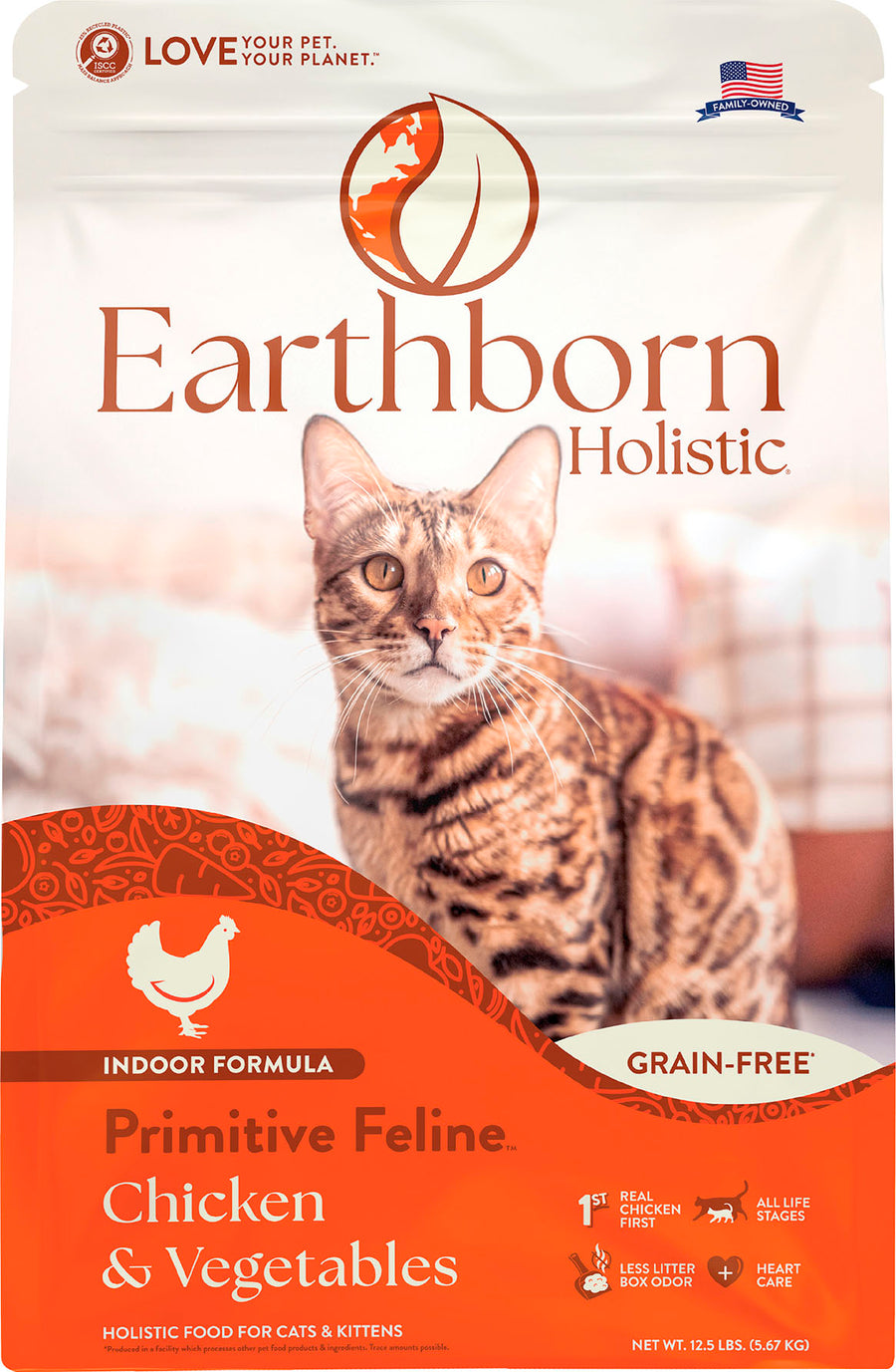 Earthborn Holistic Primitive Feline Grain Free Cat Food, Chicken/Vegetables, 12.5 lb - Dry