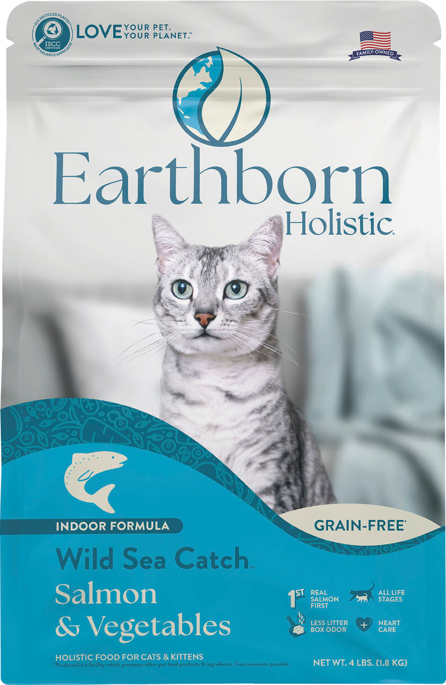 Earthborn Holistic Wild Sea Catch Grain Free Cat Food, Salmon/Vegetables, 4 lb - Dry