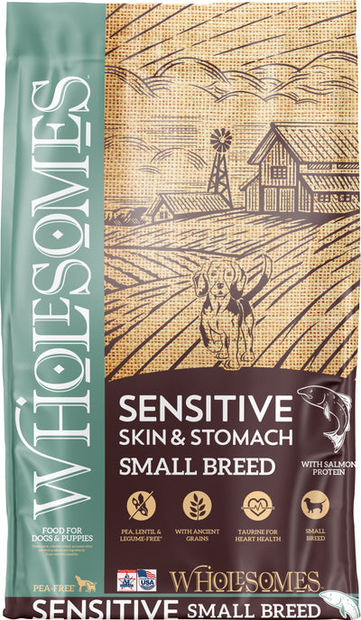 Wholesomes SM Breed Sensitive Skin & Stomach Food, Salmon, 12 lb - Dry