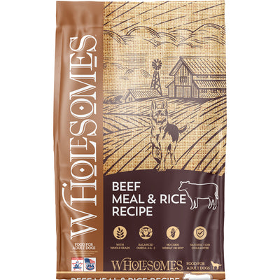 Wholesomes Whole Grain Adult Dog Food, Beef/Rice, 12 lb - Dry