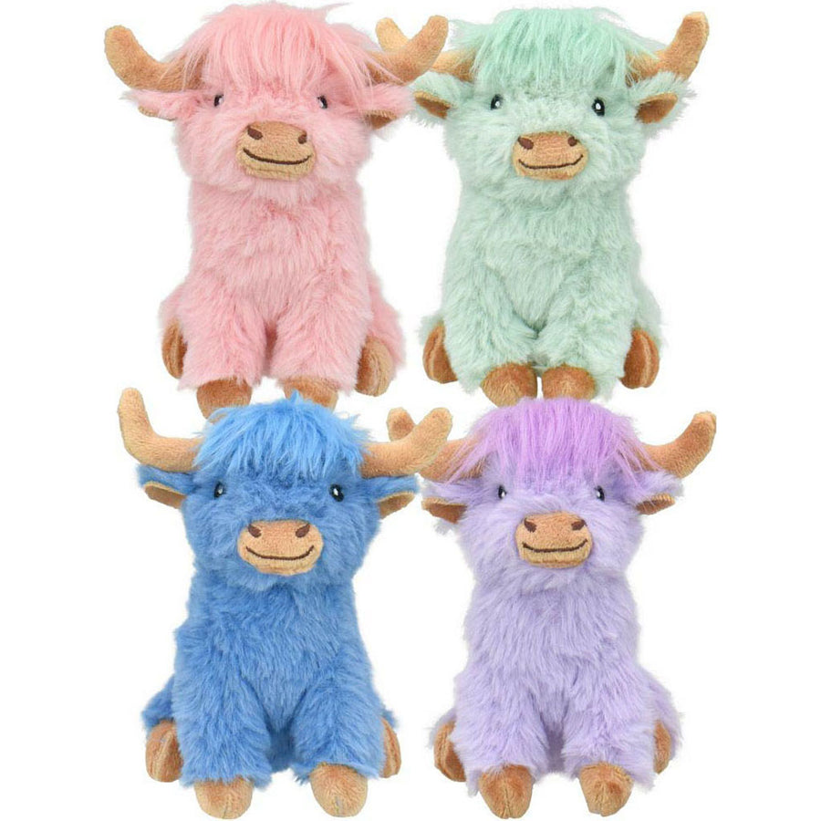 Multipet Minipet Highland Cow Plush Dog Toy, sm-2 pk