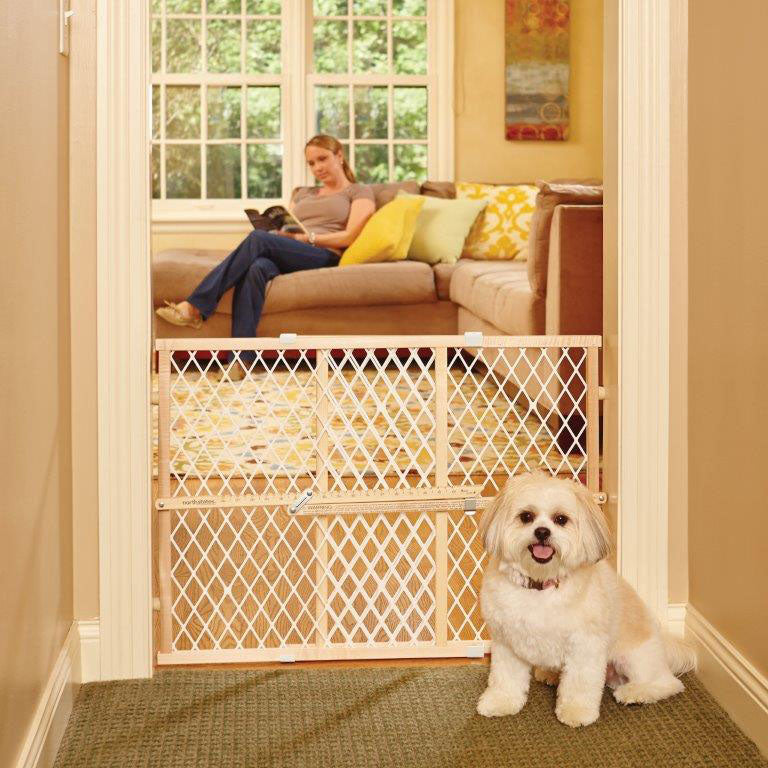 North States My Pet Diamond Mesh Pet Gate, Wood, 26.5-42x23 in - Gates