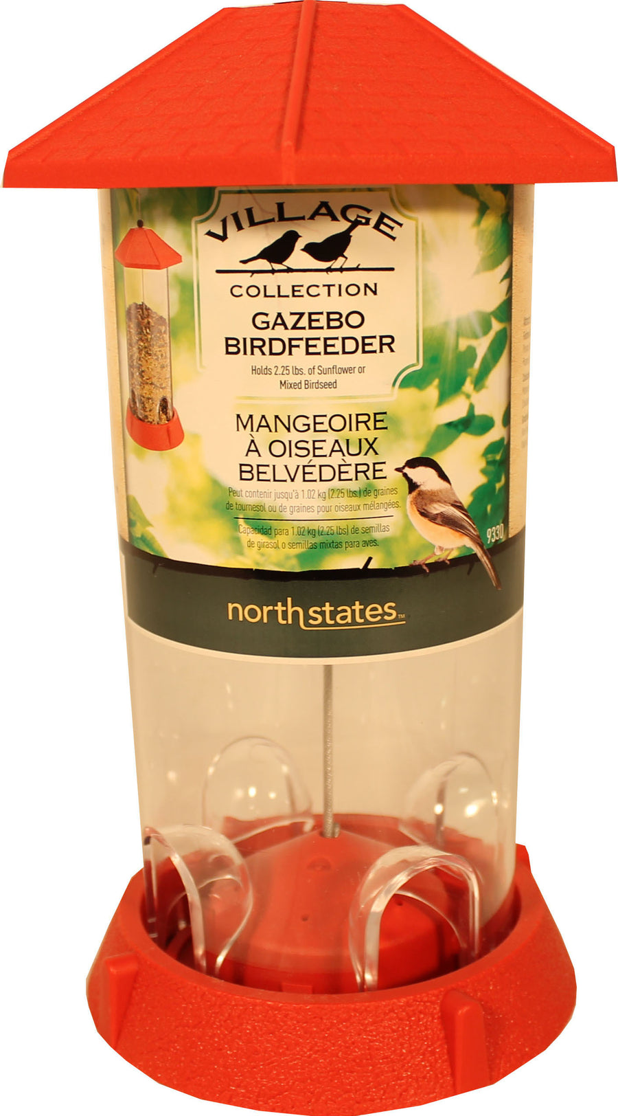 North States Village Collection Gazebo Bird Feeder, Red, 2.25 lb Cap - Hopper Feeders Plastic