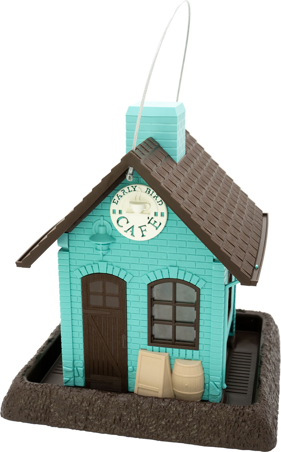 North States Village Collection Early Bird Cafe Feeder, Teal/Brown, 5 lb Cap - Hopper Feeders Plastic