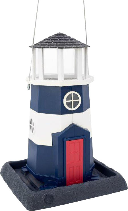 Village Collection Nautical Lighthouse Bird Feeder, Blue/White, 8 lb Cap - Tube Type Feeders Mixed Seed