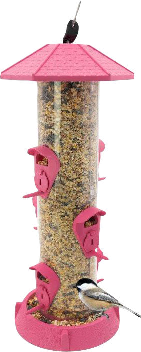 Fiesta Village Collection 2-in-1 Hinged Port Fdr, Pink, 1.75 lb Cap - Tube Type Feeders Mixed Seed