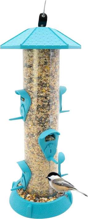 Fiesta Village Collection 2-in-1 Hinged Port Fdr, 1.75 lb Cap, Blue - Tube Type Feeders Mixed Seed