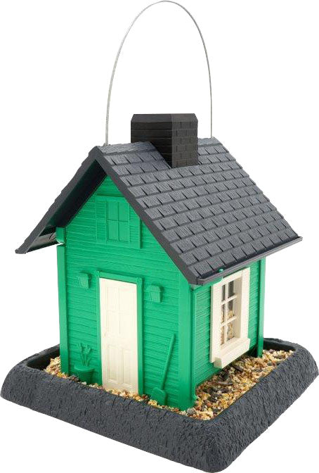 Fiesta Village Collection Cottage Bird Feeder, Green, 5 lb Cap - Hopper Feeders Plastic