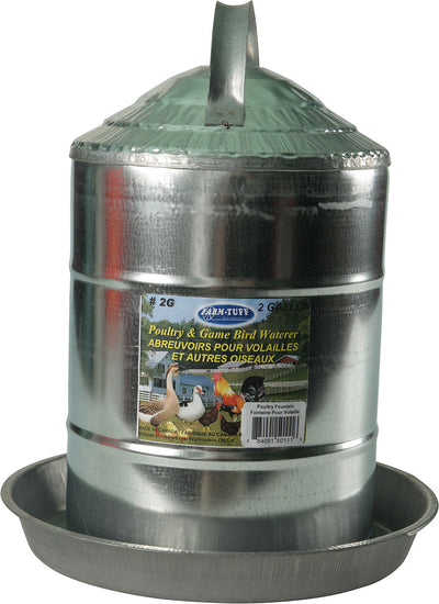 Farm-Tuff Galvanized Poultry & Game Bird Waterer, 2 gal - Galvanized Waterer