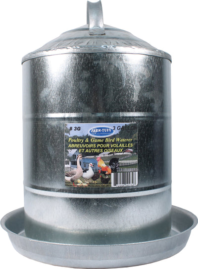 Farm-Tuff Galvanized Poultry & Game Bird Waterer, 3 gal - Galvanized Waterer