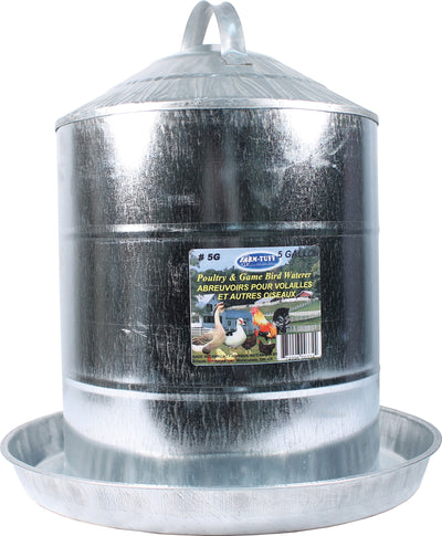 Farm-Tuff Galvanized Poultry & Game Bird Waterer, 5 gal - Galvanized Waterer