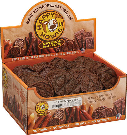 Happy Howie's Burger Dog Treat Counter Display, Beef, 4 in-60 pc - Soft Treats