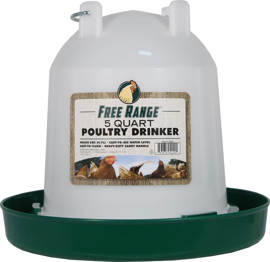 Free Range Plastic Poultry Drinker, Green/White, 5 qt - Waterer