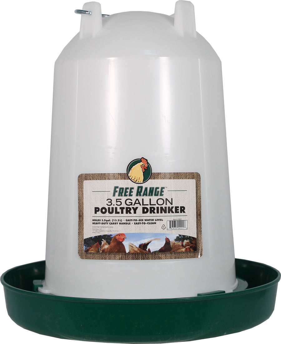 Free Range Plastic Poultry Drinker, Green/White, 3.5 gal - Waterer