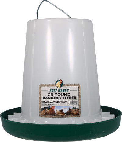 Free Range Plastic Poultry Hanging Feeder, Green/White, 25 lb