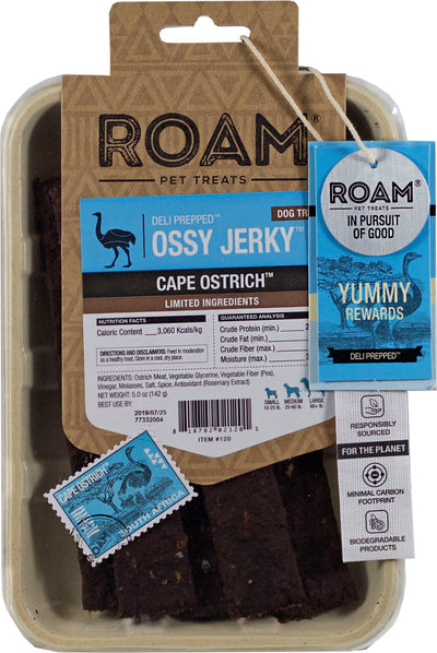 Roam Deli Prepped Ossy Jerky, Ostrich, 5 oz - Rawhide/ Body Parts