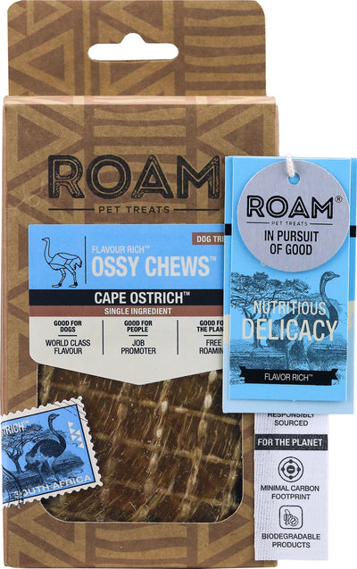 Roam Flavor Rich Ossy Chews, Ostrich, 3 oz - Rawhide/ Body Parts