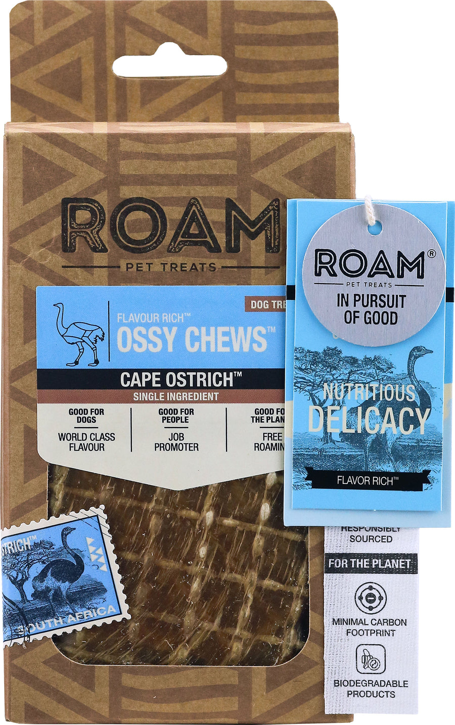 Roam Flavor Rich Ossy Chews, Ostrich, 3 oz - Rawhide/ Body Parts