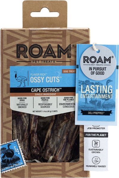 Roam Flavor Rich Ossy Cuts, Ostrich, 1.4 oz-2 pk - Rawhide/ Body Parts