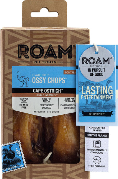 Roam Flavor Rich Ossy Chops, Ostrich, 1.4 oz-2 pk - Rawhide/ Body Parts