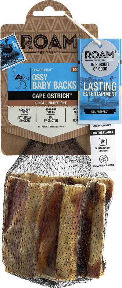 Roam Flavor Rich Ossy Baby Backs, Ostrich, 2 pk - Rawhide/ Body Parts