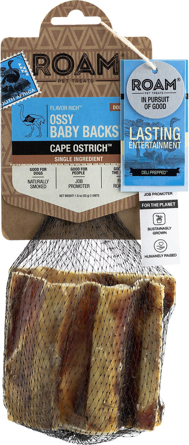 Roam Flavor Rich Ossy Baby Backs, Ostrich, 2 pk - Rawhide/ Body Parts