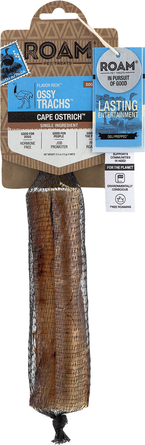 Roam Flavor Rich Ossy Trachs, Ostrich, 6-7 in-2 pk - Rawhide/ Body Parts