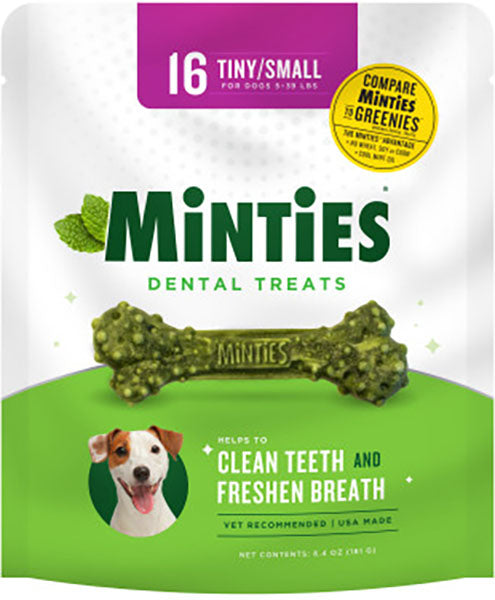Vetiq Minties Dental Bone for Dogs, Tiny/Small, 6.4 Oz- 16 ct - Dental Care