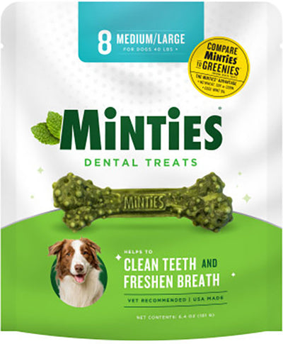 Vetiq Minties Dental Bone for Dogs, MD/LG, 6.4 Oz- 8 ct - Dental Care