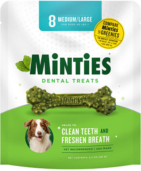 Vetiq Minties Dental Bone for Dogs, MD/LG, 6.4 Oz- 8 ct - Dental Care