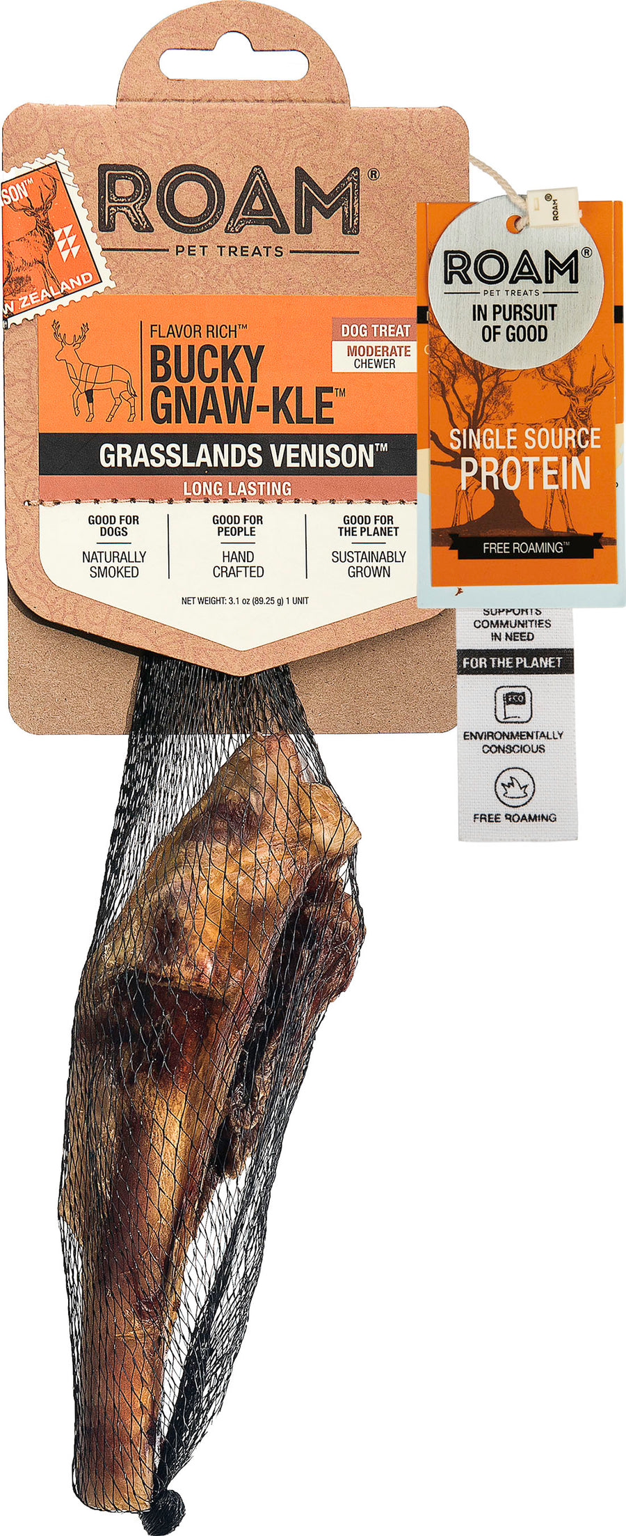 Roam Bucky Gnaw-Kle Grassland Venison, Venison, 1 pk - Rawhide/ Body Parts