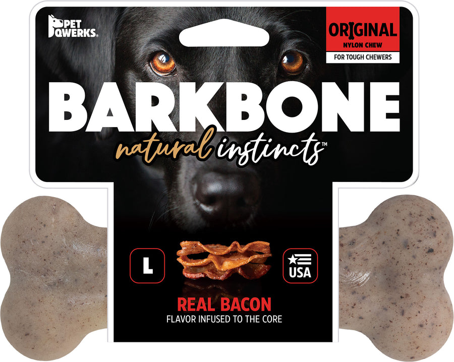 Pet Qwerks Barkbone USA Flavor Infused Nylon Dog Chew, Bacon, LG - Hard Plastic