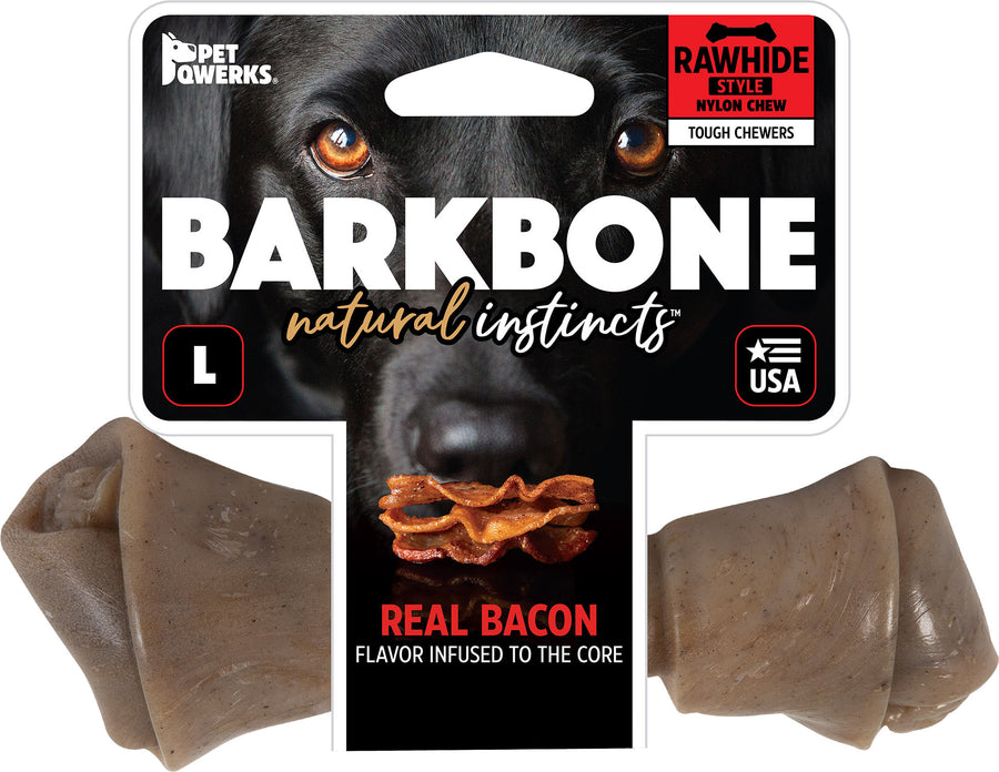 Pet Qwerks Barkbone USA Rawhide Style Nylon Dog Chew, Bacon, LG - Hard Plastic