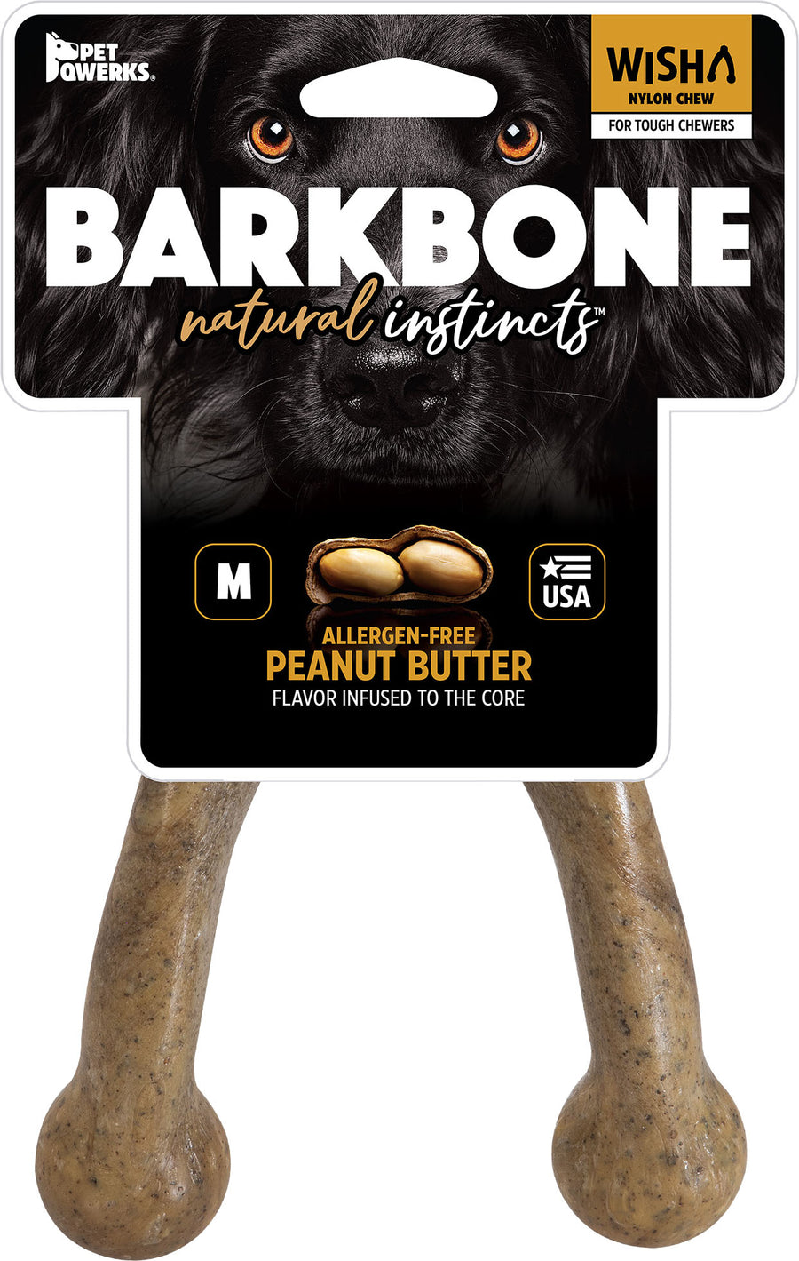 Pet Qwerks Wish Barkbone USA Dog Chew, Peanut Butter, MD - Hard Plastic