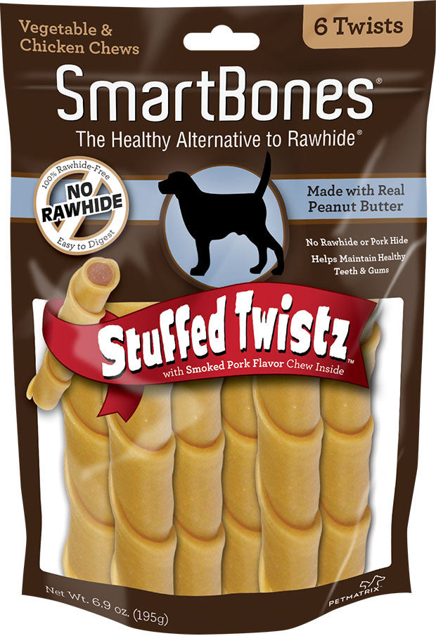 Smartbones Stuffed Twistz, Peanut Butter, 6.9 oz-6 pk - Long Lasting Chews